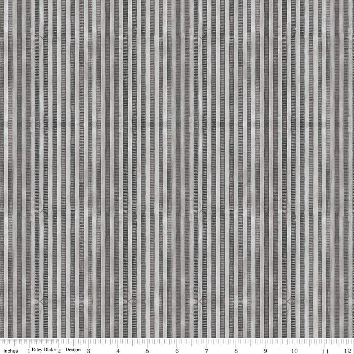 Image of the Ghoul Friends Stripes Black quilting cotton fabric by Teresa Kogut for Riley Blake Designs. Features stripes on a black background. Cute Little Fabric Shop