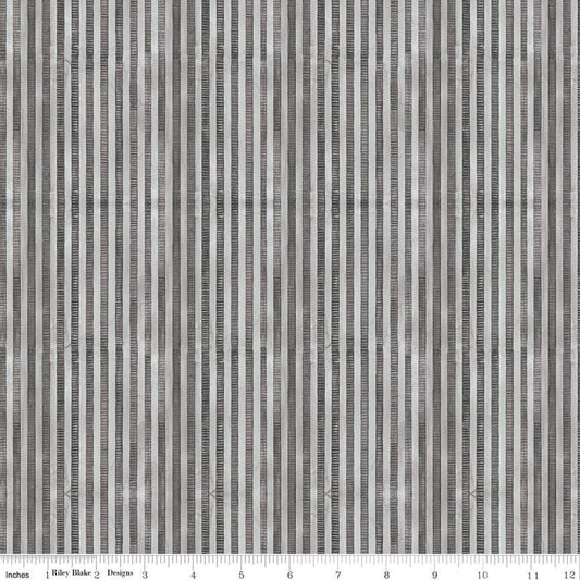 Image of the Ghoul Friends Stripes Black quilting cotton fabric by Teresa Kogut for Riley Blake Designs. Features stripes on a black background. Cute Little Fabric Shop
