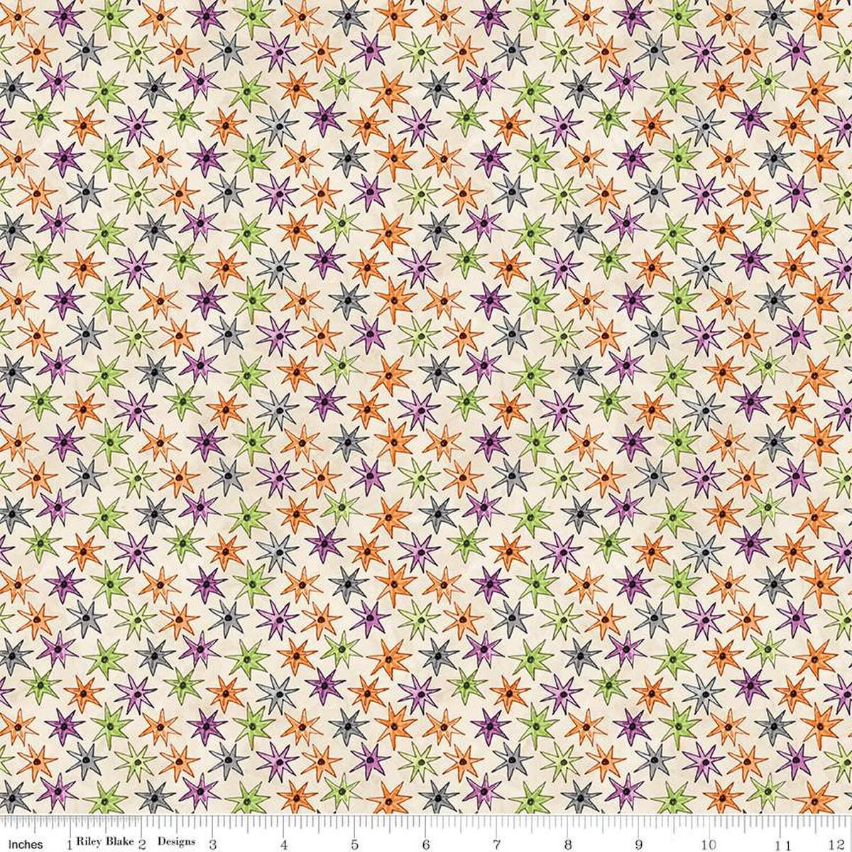 Image of the Ghoul Friends Stars Cream quilting cotton fabric by Teresa Kogut for Riley Blake Designs. Features stars on a cream background. Cute Little Fabric Shop