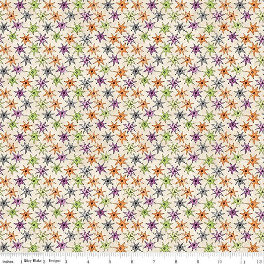 Image of the Ghoul Friends Stars Cream quilting cotton fabric by Teresa Kogut for Riley Blake Designs. Features stars on a cream background. Cute Little Fabric Shop