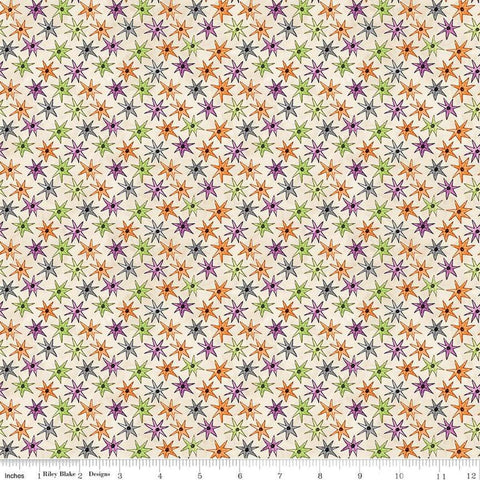 Image of the Ghoul Friends Stars Cream quilting cotton fabric by Teresa Kogut for Riley Blake Designs. Features stars on a cream background. Cute Little Fabric Shop