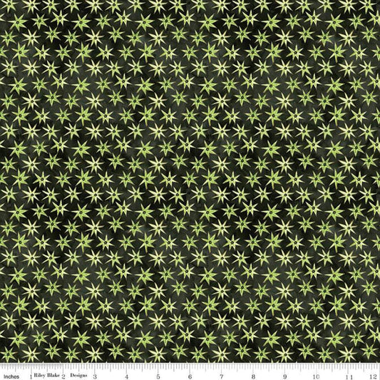 Image of the Ghoul Friends Stars Black quilting cotton fabric by Teresa Kogut for Riley Blake Designs. Features stars on a black background. Cute Little Fabric Shop