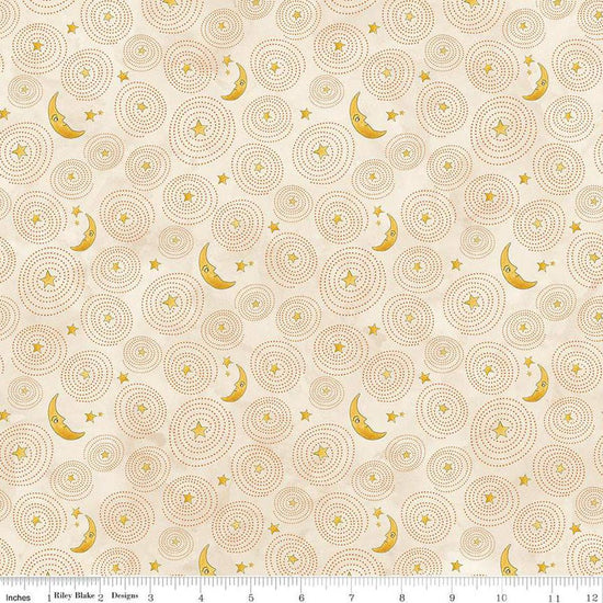 Image of the Ghoul Friends Stars and Moon Cream quilting cotton fabric by Teresa Kogut for Riley Blake Designs. Features stars and moon on a cream background. Cute Little Fabric Shop