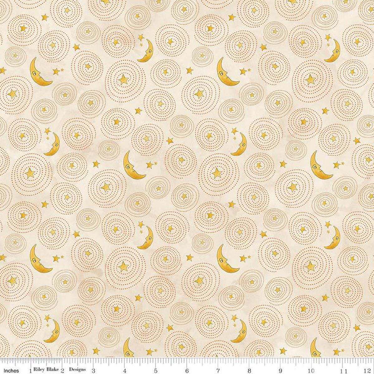 Image of the Ghoul Friends Stars and Moon Cream quilting cotton fabric by Teresa Kogut for Riley Blake Designs. Features stars and moon on a cream background. Cute Little Fabric Shop