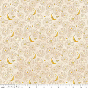 Image of the Ghoul Friends Stars and Moon Cream quilting cotton fabric by Teresa Kogut for Riley Blake Designs. Features stars and moon on a cream background. Cute Little Fabric Shop