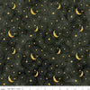 Image of the Ghoul Friends Stars and Moon Black quilting cotton fabric by Teresa Kogut for Riley Blake Designs. Features stars and moon on a black background. Cute Little Fabric Shop