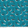 Image of the Alaska Whales Deep Water quilting cotton fabric by Riley Blake Designs. Features animals on a blue background. Cute Little Fabric Shop