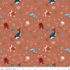 Image of the Created With Love In the Sea Clay quilting cotton fabric by Riley Blake Designs. Features ocean animals on an orange background. Cute Little Fabric Shop