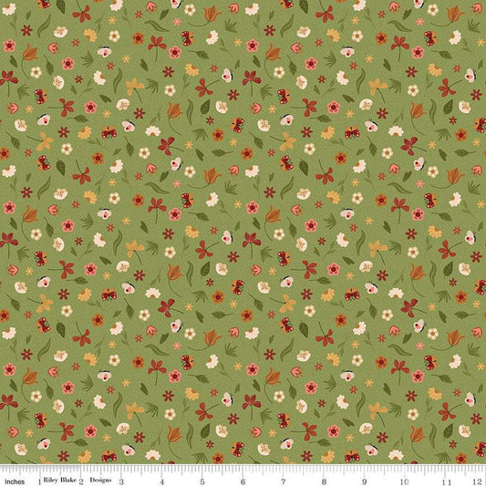 Image of the Created With Love Bloom & Grow Grass quilting cotton fabric by Riley Blake Designs. Features animals on a green background. Cute Little Fabric Shop