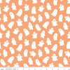 Image of the Hey Pumpkin Ghosts Pumpkin quilting cotton fabric by Riley Blake Designs. Features ghosts on an orange background. Cute Little Fabric Shop