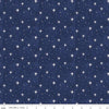 Image of the Come Let Us Adore Him Stars Navy quilting cotton fabric. Features stars on a blue background. Cute Little Fabric Shop