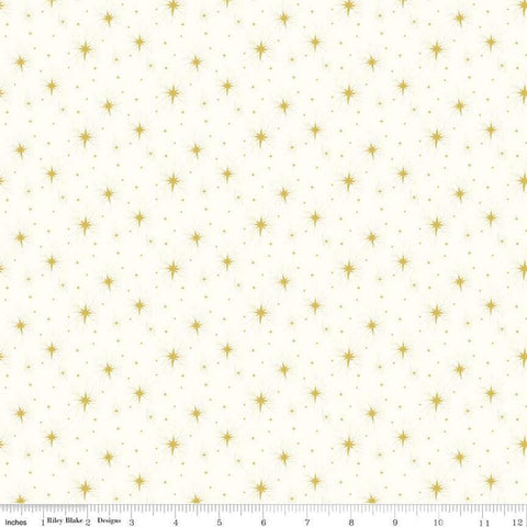 Image of the Come Let Us Adore Him Stars Cloud quilting cotton fabric. Features stars on a cream background. Cute Little Fabric Shop