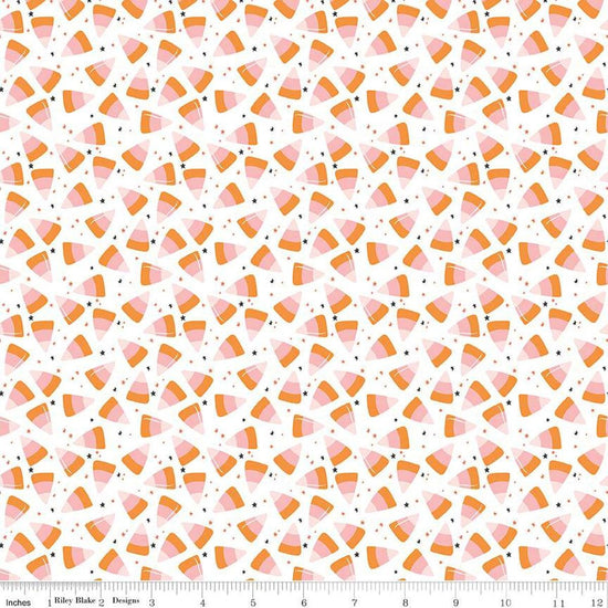 Image of the Hey Pumpkin Corn Candy White quilting cotton fabric by Riley Blake Designs. Features candy on a white background. Cute Little Fabric Shop