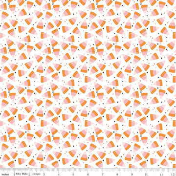Image of the Hey Pumpkin Corn Candy White quilting cotton fabric by Riley Blake Designs. Features candy on a white background. Cute Little Fabric Shop