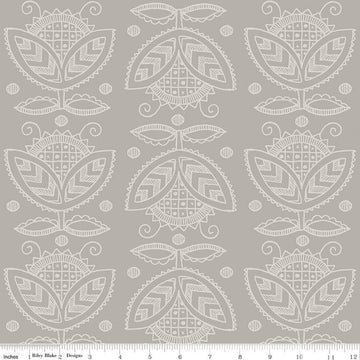 Image of the Costume Maker's Act II Thistle Gray quilting cotton fabric. Features plant on an gray background. Cute Little Fabric Shop