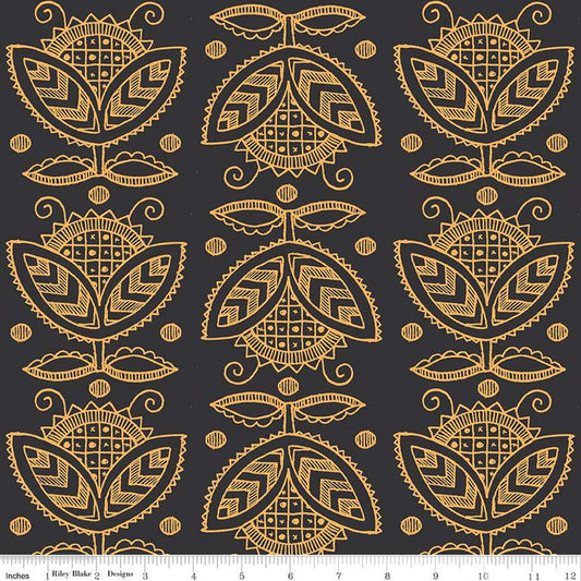 Image of the Costume Maker's Act II Thistle Black quilting cotton fabric. Features plant on an black background. Cute Little Fabric Shop