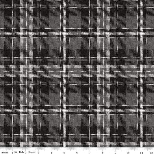 Image of the Costume Maker's Act II Plaid Black quilting cotton fabric. Features plaid on a black background. Cute Little Fabric Shop