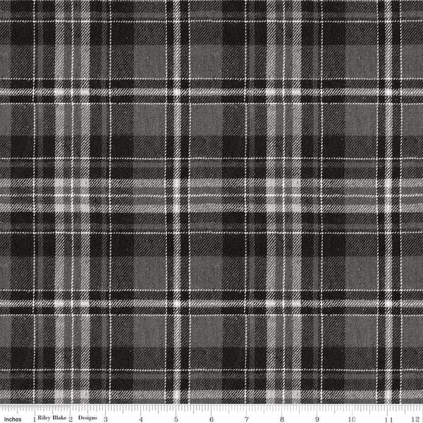 Image of the Costume Maker&#39;s Act II Plaid Black quilting cotton fabric. Features plaid on a black background. Cute Little Fabric Shop
