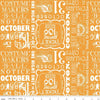 Image of the Costume Maker's Act II Ticket Text Orange quilting cotton fabric. Features text on an orange background. Cute Little Fabric Shop