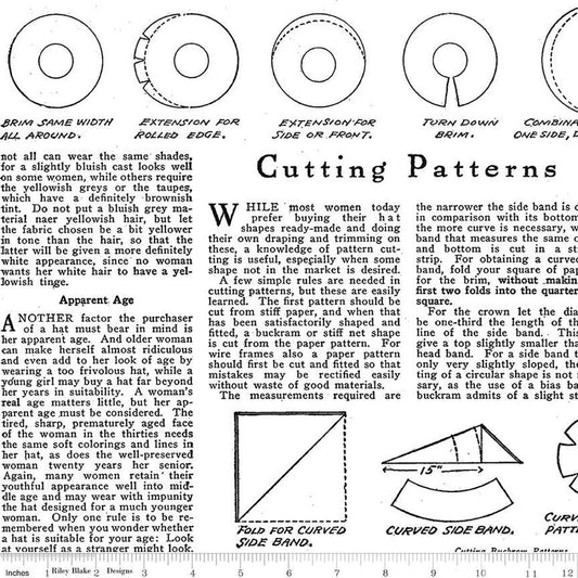 Image of the Costume Maker's Act II Hat How to Text White quilting cotton fabric. Features rulers on a white background. Cute Little Fabric Shop