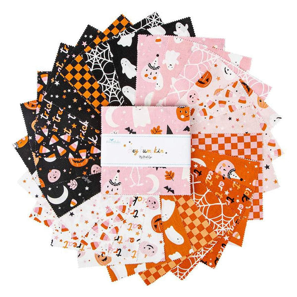 SALE Hey Pumpkin Charm Pack 5" Stacker Bundle - Riley Blake Designs - 42 piece Precut Pre cut - Halloween - Quilting Cotton Fabric