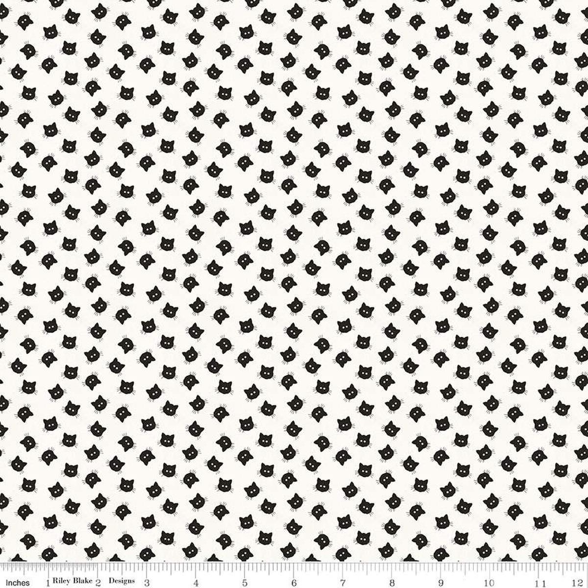 Image of the Costume Maker's Act II Scaredy Cat Buttons White quilting cotton fabric. Features cats on a white background. Cute Little Fabric Shop