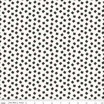 Image of the Costume Maker's Act II Scaredy Cat Buttons White quilting cotton fabric. Features cats on a white background. Cute Little Fabric Shop