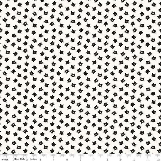 Image of the Costume Maker's Act II Scaredy Cat Buttons White quilting cotton fabric. Features cats on a white background. Cute Little Fabric Shop