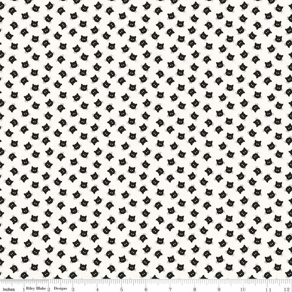 Image of the Costume Maker&#39;s Act II Scaredy Cat Buttons White quilting cotton fabric. Features cats on a white background. Cute Little Fabric Shop