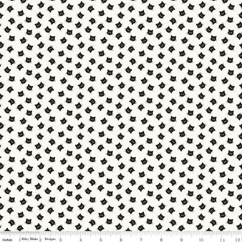Image of the Costume Maker&#39;s Act II Scaredy Cat Buttons White quilting cotton fabric. Features cats on a white background. Cute Little Fabric Shop