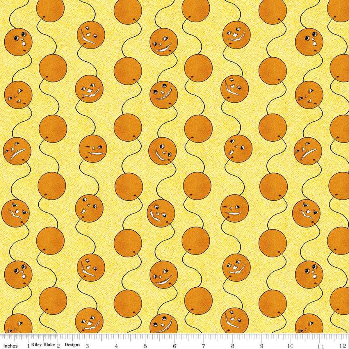 Image of the Costume Maker's Act II Scaredy Cat Buttons Yellow quilting cotton fabric. Features cats on an yellow background. Cute Little Fabric Shop