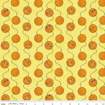 Image of the Costume Maker's Act II Scaredy Cat Buttons Yellow quilting cotton fabric. Features cats on an yellow background. Cute Little Fabric Shop