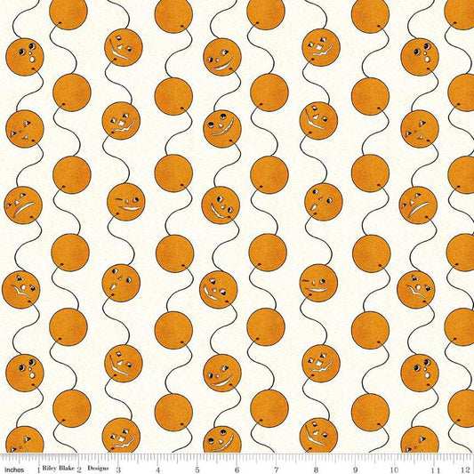 Image of the Costume Maker's Act II Jack-O-Lantern Balloons White quilting cotton fabric. Features cats on an white background. Cute Little Fabric Shop