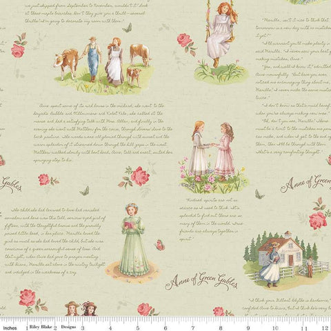 SALE Anne of Green Gables Main CD16120 Sage - Riley Blake Design - DIGITALLY PRINTED - Text - Quilting Cotton Fabric - Licensed Product