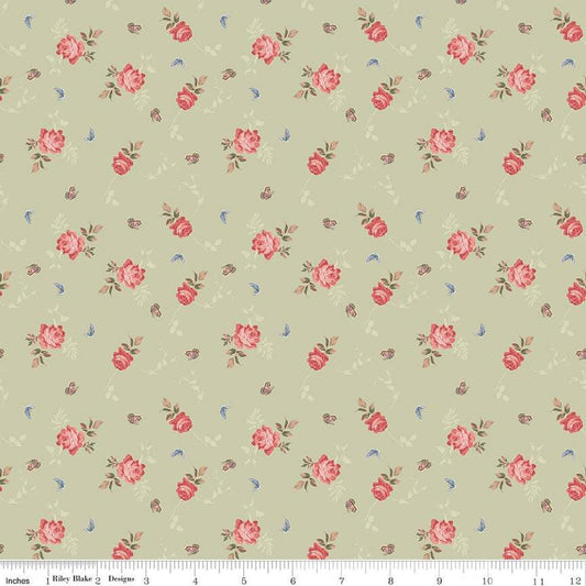 DEAL Anne of Green Gables Roses Sage Floral Fabric C16124 - Riley Blake - Licensed Product