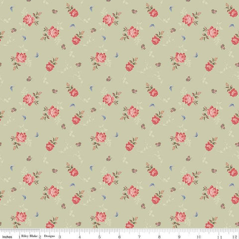 Anne of Green Gables Roses C16124 Sage - Riley Blake Designs - Flowers Floral Butterflies - Quilting Cotton Fabric - Licensed Product