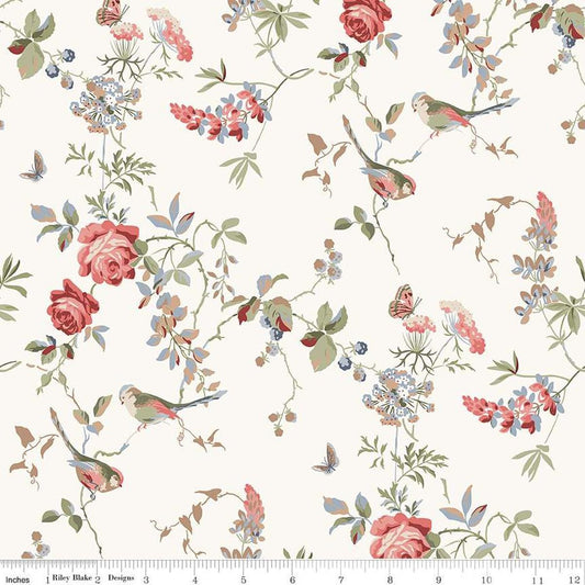 DEAL Anne of Green Gables Floral C16121 Cream - Riley Blake Designs - Flowers Leaves Birds - Quilting Cotton Fabric - Licensed Product