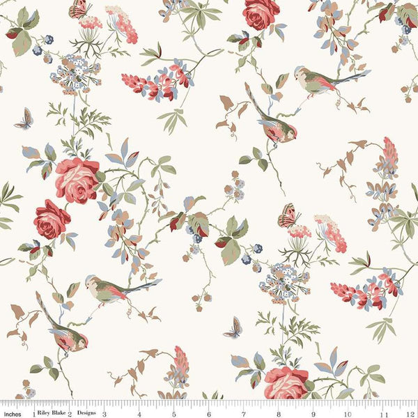 SALE Anne of Green Gables Floral C16121 Cream - Riley Blake Designs - Flowers Leaves Birds - Quilting Cotton Fabric - Licensed Product