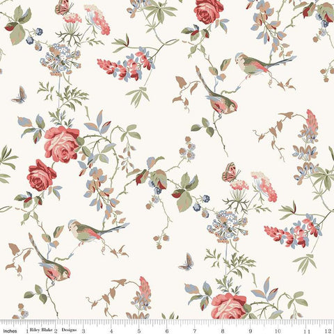 SALE Anne of Green Gables Floral C16121 Cream - Riley Blake Designs - Flowers Leaves Birds - Quilting Cotton Fabric - Licensed Product