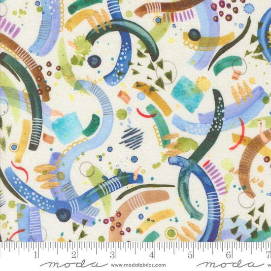 Image of the Wanderlust Watercolor Cloud quilting cotton fabric. Features lines on a white background. Cute Little Fabric Shop