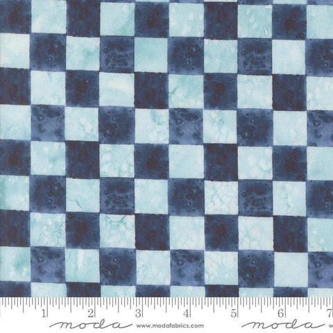 Image of the Wanderlust Checks Twilight quilting cotton fabric. Features checks on a blue background. Cute Little Fabric Shop