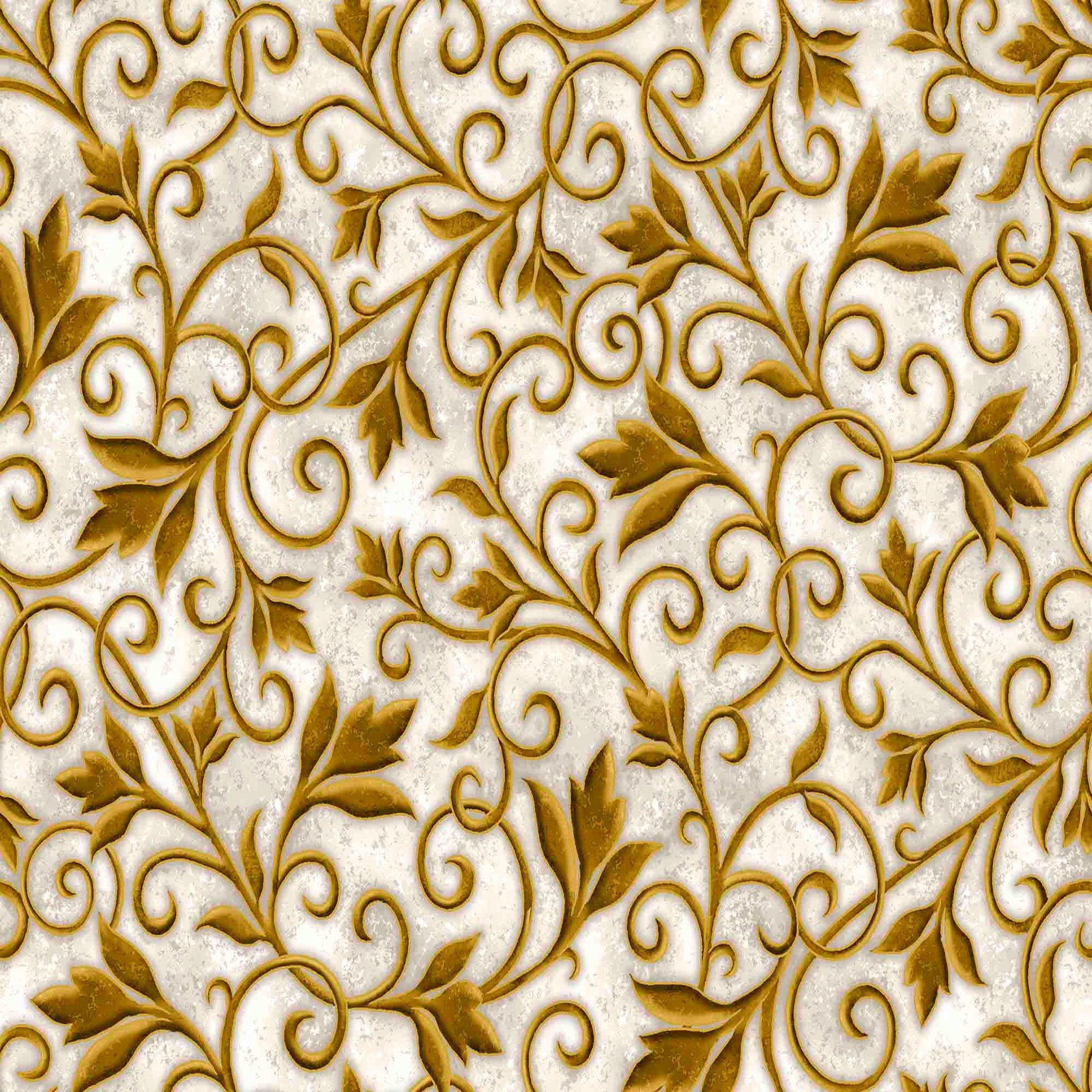 Image of the Heavenly Night Scroll Cream quilting cotton fabric by Marcello Corti for QT Fabrics. Features an ornate swirl design on a cream background. Cute Little Fabric Shop