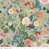 Image of the Nature's Portrait Main Sage quilting cotton fabric by Riley Blake Designs. Features flowers on a green background. Cute Little Fabric Shop