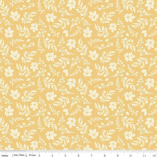 Image of the Nature's Portrait Branches Yellow quilting cotton fabric by Riley Blake Designs. Features branches on a yellow background. Cute Little Fabric Shop