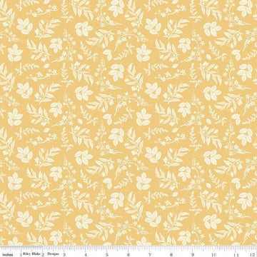 Image of the Nature's Portrait Branches Yellow quilting cotton fabric by Riley Blake Designs. Features branches on a yellow background. Cute Little Fabric Shop