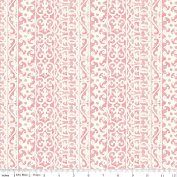 Image of the Nature's Portrait Filigree Petal quilting cotton fabric by Riley Blake Designs. Features stripes on a pink background. Cute Little Fabric Shop