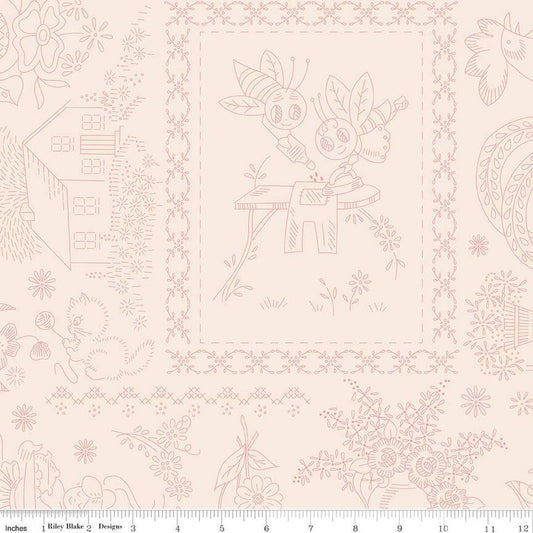 3-Yard cut- SALE Granny Chic Vintage Embroidery WIDEBACK WB15578 Coral - Riley Blake - Lori Holt - 108" - Quilting Cotton