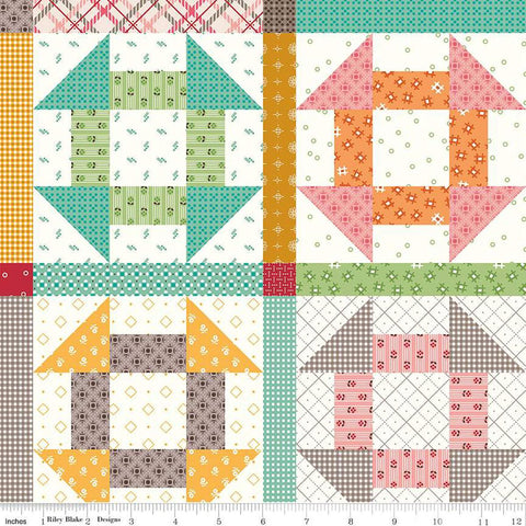 3 yard cut- Prim Churn Dash Cream WIDE BACK WB15580 Coral - Riley Blake - Lori Holt - 107/108" Wide - Quilting Cotton Fabric