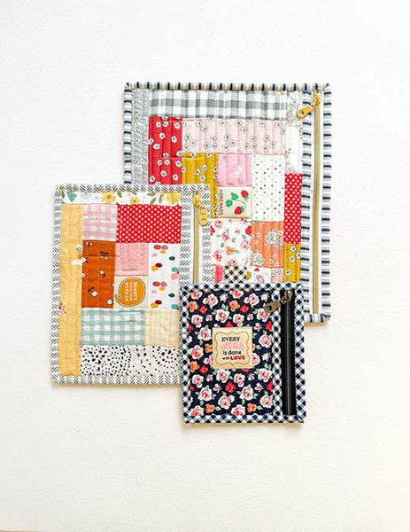 Minki Kim Flatmates Pouch Trio Bag Project Quilt PATTERN P178 - Riley Blake Designs - INSTRUCTIONS Only - Zippered Tool Project Holder