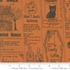 Image of the Home Sweet Haunt Newspaper Pumpkin quilting cotton fabric by Moda Fabrics. Features text on an orange background. Cute Little Fabric Shop